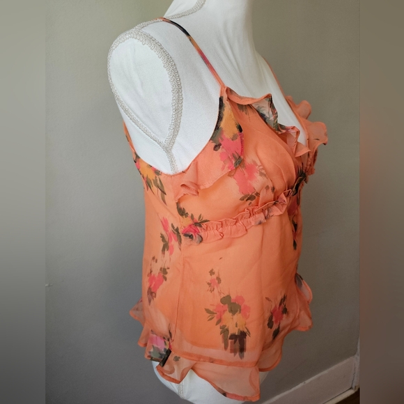 Steve Madden Peach Floral Ruffle Spaghetti Strap Camisole - Picture 3 of 9